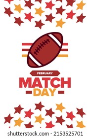 American Football Match Day. Playoff game day. Super football party in United States. Final game of regular season. Professional team championship. Ball for american football. Sport poster design