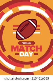 American Football Match Day. Playoff game day. Super football party in United States. Final game of regular season. Professional team championship. Ball for american football. Sport poster design