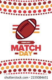 American Football Match Day. Playoff game day. Super football party in United States. Final game of regular season. Professional team championship. Ball for american football. Sport poster design