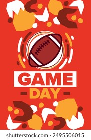 American Football Match Day. Playoff game day. Super football party in United States. Final game of regular season. Professional team championship. Ball for american football. Sport poster design