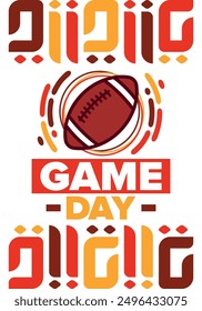 American Football Match Day. Playoff game day. Super football party in United States. Final game of regular season. Professional team championship. Ball for american football. Sport poster design