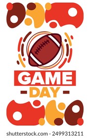 American Football Match Day. Playoff game day. Super football party in United States. Final game of regular season. Professional team championship. Ball for american football. Sport poster design