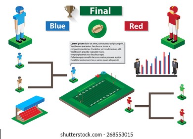 American football match infographic road to final round isometric view