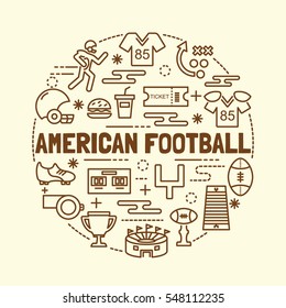 American Football Minimal Thin Line Icons Set, Vector Illustration Design Elements