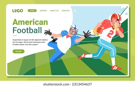 American football minimalist banner web illustration mobile landing page GUI UI player fighting for the ball