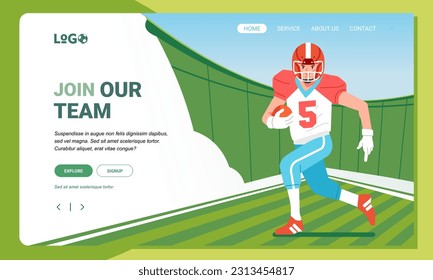 American football minimalist banner web illustration mobile landing page GUI UI player runs with ball