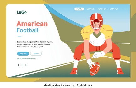 American football minimalist banner web illustration mobile landing page GUI UI player ready plays game on field