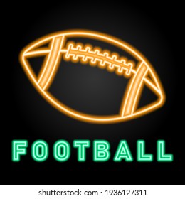 American football neon sign, modern glowing banner design, colorful trend of modern design on black background. Vector illustration.