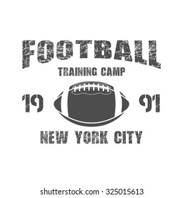 American football New York training camp badge, logo, label, insignia in retro color style. Graphic vintage design for t-shirt, web. Monochrome print isolated on a dark background. Vector illustration