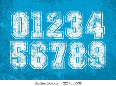 American Football Numbers with a scratched worn texture. Detailed individually textured characters. Unique design font