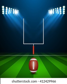 American football on field with goal post, vector