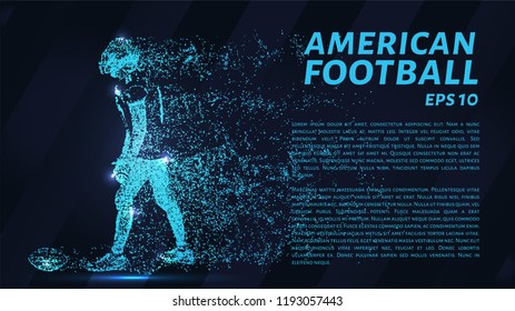 American football particles on a dark background. Football consists of geometric shapes. Vector illustration.