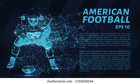 American football particles on a dark background. Football consists of geometric shapes. Vector illustration.