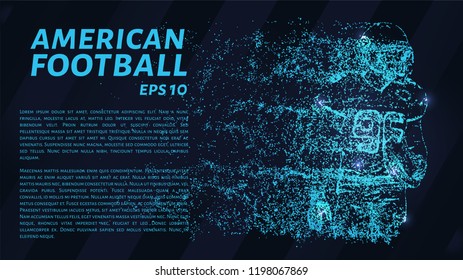 American football particles on a dark background. Football consists of geometric shapes. Vector illustration.