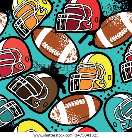 American football pattern. Abstract background with balls and helmet. Bright print for textiles, sportswear, wrapping paper

