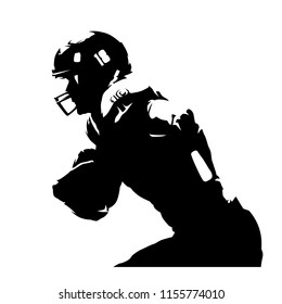 American football player, abstract isolated silhouette. Ink drawing. Team sport athlete