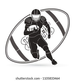 American football player action designed on line ball background graphic vector