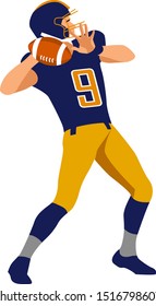 American football player in action isolated on the white