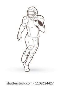 American Football player action, sport concept outline graphic vector.