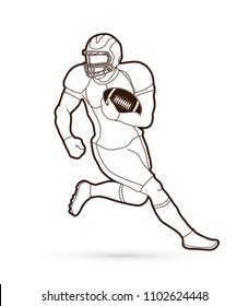 American Football Player Action, Sport Concept Outline Graphic Vector.