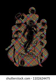 American Football player action, sport concept designed using colorful pixels graphic vector.