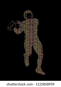 American Football player action, sport concept designed using colorful polygons graphic vector.