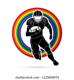 American Football player action, sport concept designed on rainbows background graphic vector.