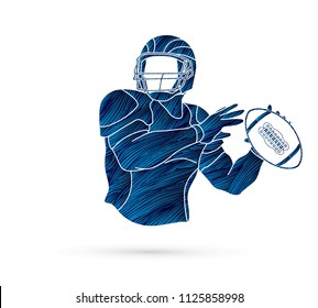 American Football player action, sport concept designed using grunge brush graphic vector.