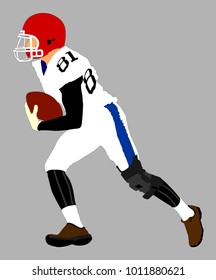 American football player in action, vector illustration. 