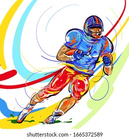 American football player in action. Vector. Illustration. Sport