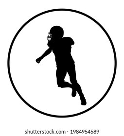 American football player in action, vector silhouette isolated on white background. Sportsman in full equipment on court. Rugby sport man, popular super star collage sport. Fight for ball and position