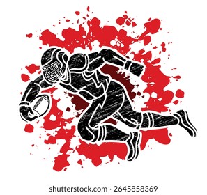 American Football Player Attack Action Sport Cartoon Graphic Vector