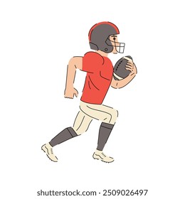 American football player with a ball. American football character. Rugby, Football cartoon character. Vector illustration