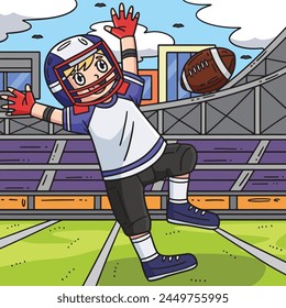 American Football Player with Ball Colored Cartoon