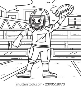 American Football Player with Ball Coloring Page 
