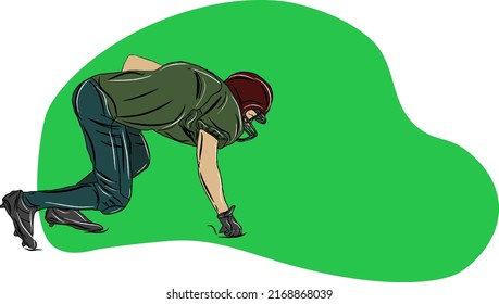 American Football Player with Ball in field, illustration cartoon.