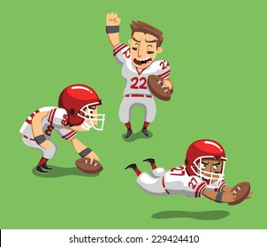 American Football Player with Ball in field I, vector illustration cartoon.