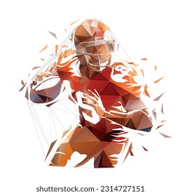 American football player with ball, isolated low poly vector illustration, geometric drawing from triangles, team sport ahtlete