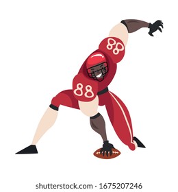 American Football Player with Ball, Male Athlete Character in Red Sports Uniform Vector Illustration