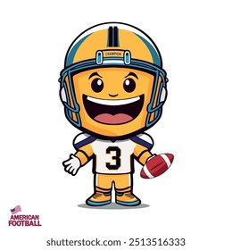 American football player cartoon mascot yellow color vector, Cute cartoon boy rugby Football Player Retro Mascot Character illustration.