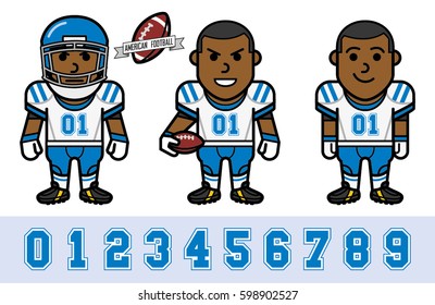 American football player cartoon set (blue)