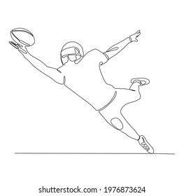 An American football player catching ball isolated on white background - continuous one line drawing