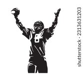 American football player celebrates touchdown, isolated vector silhouette