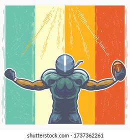 American football player celebrating design. retro color design