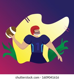 American football player character throwing a ball, isolated in magenta background