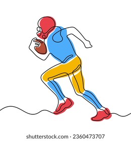 American football player continuous line colourful vector illustration