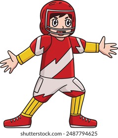 American Football Player Defending Cartoon Clipart