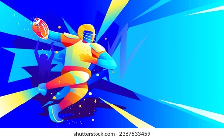 American football player during game on abstract background. The sports competitions.