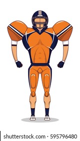 American football player with equipment. Sport concept vector illustration. American football uniform, helmet and protection.