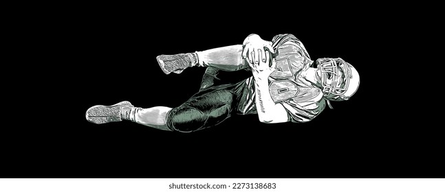 American football player fell, lies on the field. football player injury. he is injured. Vector graphics